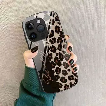 Чехол для телефона с леопардовым принтом для Iphone 14 11 13 12mini Pro Max Xs X Xr 7 8plus Se2022 2020, роскошный овальный чехол из закаленного стекла Carcasa For iPhone 13 Pro