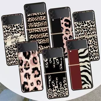 Чехол для телефона с леопардовым принтом для Samsung Galaxy Z Flip 4 3 5G, черный твердый чехол ZFlip 4 3, роскошный противоударный чехол-бампер Samsung Z Flip 3
