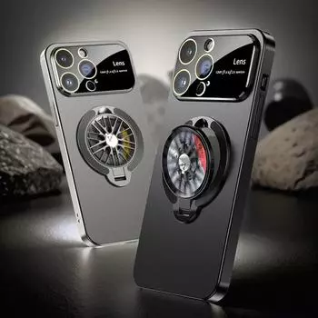 Чехол для телефона с магнитной подставкой и гироскопом на 360° для iPhone 15 Pro Max 11 12 13 14 Pro Max, большой защитный чехол для объектива Windows For iPhone 11 серый