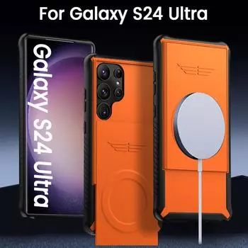 Чехол для телефона с магнитной присоской и беспроводной зарядкой для Samsung Galaxy S24Ultra, чехол с большим раздвижным окном и объективом, универсальный чехол S24U For Samsung S24Ultra