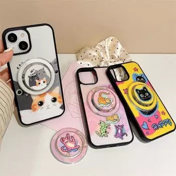 Чехол для телефона с магнитным держателем и цветным рисунком кота, подходит для iPhone 11/12/13 Pro Max. Black Cat [Single Shell]. iPhone12promax