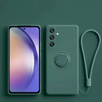 Чехол для телефона с магнитным силиконовым ремешком и кольцом для Samsung Galaxy S24 Ultra S23 S22 Plus A05 A05S A15 A14 A54 A34 A24, противоударный чехол Galaxy A05 4G розовый