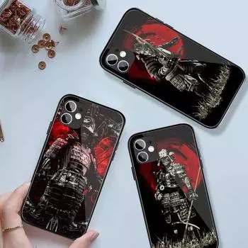 Чехол для телефона с маской японского самурая для IPhone 14 13 12 11 XS X 8 7 6 Plus Mini Pro Max SE 2022, черный стеклянный чехол из поликарбоната и ТПУ iPhone 14