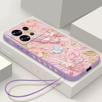 Чехол для телефона с бабочкой в виде масляной живописи для Xiaomi 13T 12T 11T Pro Poco F6 X6 X5 M3 Pro Redmi Note 13 12 11 10 Pro 11S 9S, противоударный силиконовый чехол-шнурок Redmi Note 13 4G чёрный