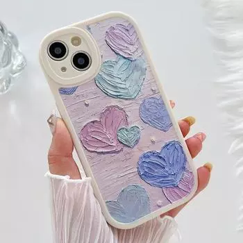 Чехол для телефона с масляной живописью и сердечком для iPhone 15 Pro, чехол для iPhone 13 11 12 14 Pro Max XR XS 7 8 Plus SE 2020, мягкий силиконовый чехол For iPhone SE 2020