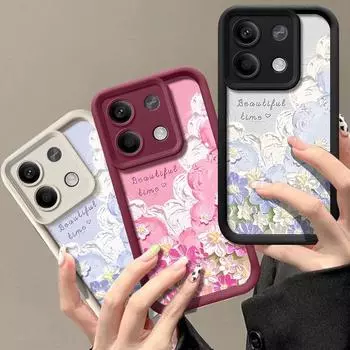 Чехол для телефона с масляной живописью и цветком для Xiaomi 13T 11T Poco F6 Pro X6 Redmi Note 13 12 11 Pro 10 Pro Max, матовый мягкий силиконовый противоударный защитный чехол Redmi Note 13 5G чёрный