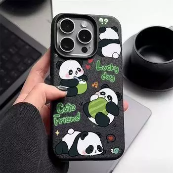Чехол для телефона с матовой кожей и рисунком панд для iPhone 16 Pro Max 15 Pro 14 13 12 11, тонкий, ударопрочный, мягкий чехол-бампер из ТПУ iPhone 16 серый