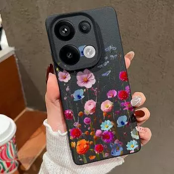 Чехол для телефона с матовой кожей и цветочным принтом в виде розы для Xiaomi 13T Poco X6 M6 Pro Redmi Note 14 Pro 13 Pro 12 11, тонкий, мягкий, ударопрочный чехол из ТПУ Xiaomi 13T/13T Pro чёрный