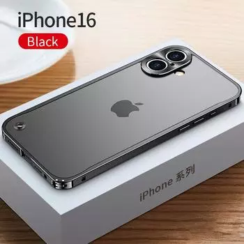 Чехол для телефона с металлическим каркасом для iPhone 11 12 13 14 15 16 Pro Max, алюминиевый сплав, полная защита объектива, чехол для iPhone 13 mini, металлический чехол с покрытием iPhone 16 чёрный
