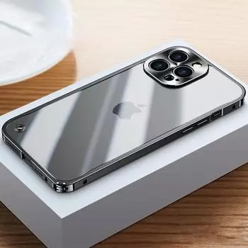 Чехол для телефона с металлическим каркасом для iPhone 11 12 13 14 15 16 Pro Max, алюминиевый сплав, полная защита объектива, чехол для iPhone 13 mini, металлический чехол с покрытием For iPhone 13 чёрный