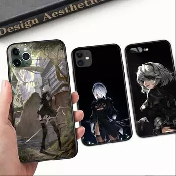 Чехол для телефона с милой девушкой Nier Automata для IPhone 14 13 12 11 XS X 8 7 6 Plus Mini Pro Max SE 2022, мягкий черный чехол для телефона iPhone 14