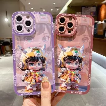 Чехол для телефона с милой мультяшной девушкой и квадратной рамкой для iPhone 13 Pro 12 mini 11 6 6s 7 8 Plus Samusng Vivo, мягкие противоударные чехлы из ТПУ для мобильного телефона iPhone XS MAX чёрный