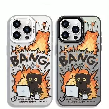 Чехол для телефона с милой парой из мультфильма для iPhone 16 15 14 13 12 11 Pro Max 7 8 Plus, противоударный защитный чехол For iPhone 13 чёрный