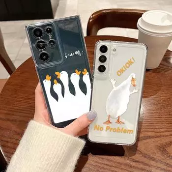 Чехол для телефона с милой уткой из мультфильма для Samsung Galaxy S23 S23ultra S22 S22ultra S2plus S20ultra S20 Fe 5g, прозрачный мягкий чехол For Samsung S23Ultra