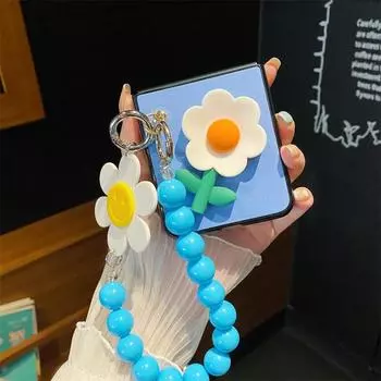 Чехол для телефона с милым 3d цветком для Samsung Galaxy Z Flip 4 3, портативный браслет с бусинами, ремешок через плечо For Galaxy Z Flip 4