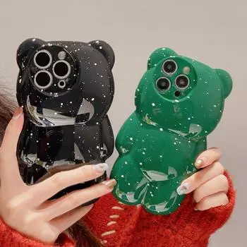 Чехол для телефона с милым 3d медведем из мультфильма для Iphone 14pro Max 12 11 13 Pro Max 11 14 Plus, противоударный силиконовый чехол для защиты объектива, задняя крышка For iPhone 12