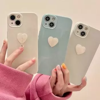 Чехол для телефона с милым 3D сердечком и сердечком для iPhone 14 12 11 13 Pro Max 14 Plus, модный однотонный защитный чехол Camear, мягкая задняя крышка из ТПУ For iPhone 11Pro Max