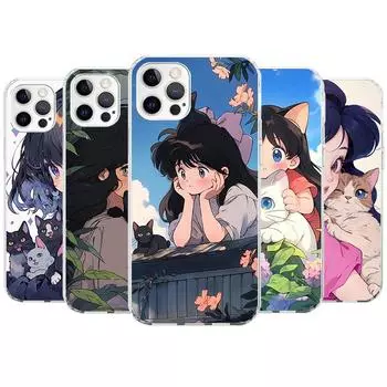 Чехол для телефона с милым аниме Ins Girls Animal Cat для Apple iPhone 11 12 13 15 14 Pro 7 XR X XS Max 8 Plus + Mini SE с индивидуальным принтом S iPhone 12 (12 Pro)