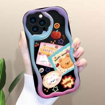 Чехол для телефона с милым коричневым медведем для iPhone 15, 14, 13, 12, 11, Samsung Galaxy A52, Xiaomi Redmi 14, 13C, кремовый текстурированный корпус, мягкая обложка с волнистыми краями iPhone 12 Mini белый