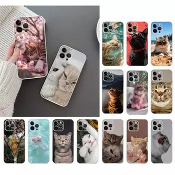 Чехол для телефона с милым котом для iphone 15 14 Pro Max 13 12 11 Pro Max XSMax XR 12 13 mini 14 Plus iphone 13