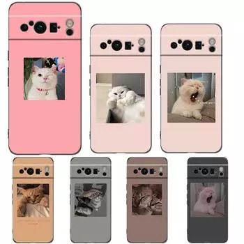 Чехол для телефона с милым котом для Google Pixel 8 7 6 Pro 6A 7A 5G, мягкий силиконовый противоударный черный чехол из ТПУ, чехлы Pixel 6