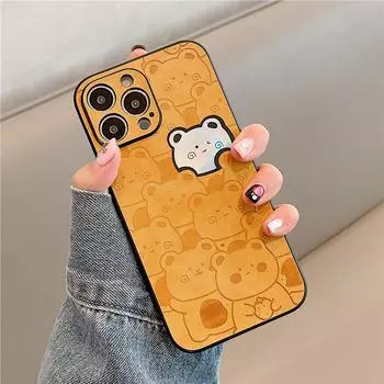 Чехол для телефона с милым лазерным медведем и мультяшным рисунком для Iphone 13 14 12 11 Pro Max Xs Xr X противоударный защитный чехол из искусственной кожи for iphoneX(5.8 )