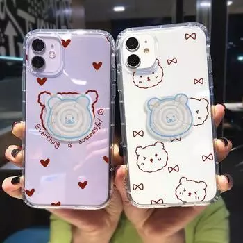 Чехол для телефона с милым медведем на кронштейне для iPhone SE 2020 SE3 2022 13 12 Mini 11 Pro 7 8 5 6 6S Plus X XR XS Max, мягкий держатель-подставка 6Plus and 6sPlus
