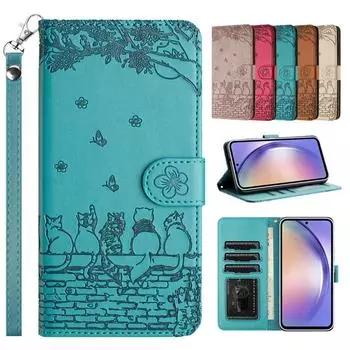 Чехол для телефона с милым мультяшным котом и тиснением для iPhone, Samsung, Xiaomi, Google, кожаный кошелек для карт с ремешком-подставкой, откидные чехлы Google Pixel 8 Pro красный