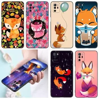 Чехол для телефона с милым мультяшным лисом для Xiaomi Redmi Note 7 8 9 10 Lite 11 11E 11T 12 Pro 11S 4G 10T 5G 8T 9S 10S, мягкий черный чехол из ТПУ Redmi Note 7(Pro)