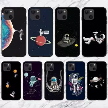 Чехол для телефона с милым мультяшным астронавтом и звездой космоса для IPhone 13 12 11 XS X 8 7 6 Plus Mini Pro Max SE 2022, мягкий черный чехол для телефона iPhone 13