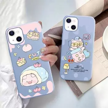 Чехол для телефона с милым мультяшным поросенком для iPhone 14 11 12 13 Mini Pro Xs Max 8 7 6 6S Plus X XR однотонный чехол ярких цветов iphone7or8