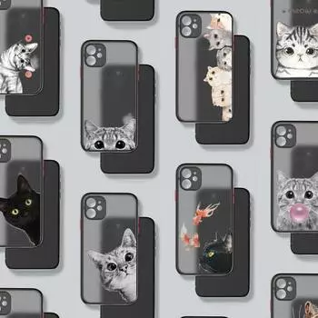 Чехол для телефона с милым мультяшным узором и рисунком кота, матовый прозрачный для iphone 7 8 11 12 13 plus mini x xs xr pro max чехол iPhone12