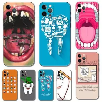 Чехол для телефона с милым мультяшным дантистом и зубом для iPhone 5 5S 2020se 6 6s 7 8 plus x 10 XR XS 11 12 13 mini pro MAX, черная задняя крышка из ТПУ iphone 5 5S SE 2016