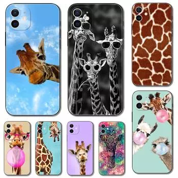 Чехол для телефона с милым мультяшным жирафом и животным для iPhone 5S 2020se 6 6s 7 8 plus x 10 XR XS 11 12 13 mini pro MAX, черная задняя крышка из ТПУ iphone 5 5S SE 2016