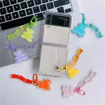 Чехол для телефона с милым мультяшным медведем для Samsung Galaxy Z Flip 3 5g Z Flip, подвеска-цепочка, прозрачный чехол Z Flip 4, чехол Fundas Galaxy Z Flip 3 синий
