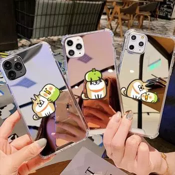 Чехол для телефона с милым мультяшным животным, нарисованным вручную, для Iphone 13 14 Pro 11 12 Max Mini X XS 8 XR 7 Puls, задняя крышка с зеркальной поверхностью iPhone7