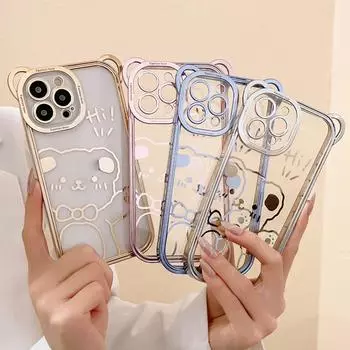 Чехол для телефона с милым мультяшным медведем для Iphone 14 12 11 13 Pro Max Xr X Xs 7 8 Plus, прозрачный мягкий чехол из ТПУ For iPhone X or XS розовый