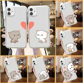 Чехол для телефона с милым персиковым котом для iphone 5 5S se 2 6 6s 7 8 12 mini plus X XS XR 11 PRO MAX, прозрачный силиконовый чехол, мягкий бампер Iphone5 5S Se