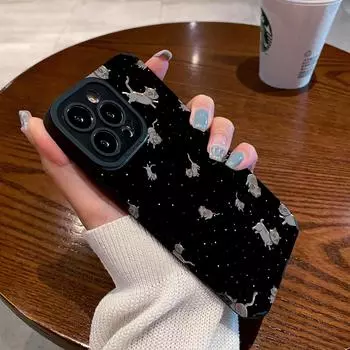 Чехол для телефона с милым рисунком ночного неба котенка для iPhone 13 11 12 14 15 Pro Max Mini SE X XS Max XR 7 8 Plus, силиконовый кожаный чехол For iPhone 12 Mini