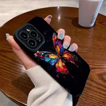 Чехол для телефона с милым рисунком огненно-красной бабочки для iPhone 15 Pro Max 14 12 11 13 Mini X XS Max XR 7 8 Plus SE, силиконовый кожаный чехол For SE 2020- SE 2023