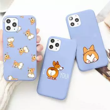 Чехол для телефона с милым щенком корги, яркий цвет, синий для iPhone 11 12 13 pro XS MAX 8 7 6 6S Plus X 5S SE 2020 XR iphone 6plus 6splus