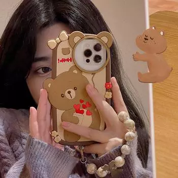 Чехол для телефона с милым воздушным шаром и медведем из мультфильма, совместимый для iPhone 14 13 12 Pro Max 11, силиконовый защитный чехол iPhone 7 коричневый