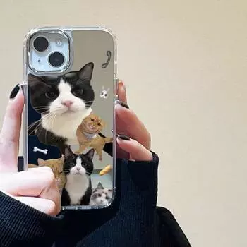Чехол для телефона с милым животным и милым котом для iPhone 14 Pro, чехол для iPhone 11 15 12 13 Pro Max XS XR X, противоударный чехол для зеркала для макияжа, принципиально For iPhone 11