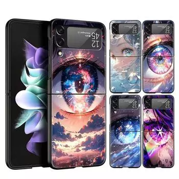 Чехол для телефона с милыми глазами и рисунком для Samsung Z Flip 3 4 5, складной мобильный чехол для Samsung Z Flip3 Flip4 Flip5 PC, жесткий чехол Samsung Z Flip