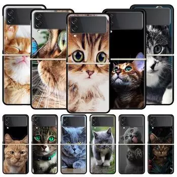 Чехол для телефона с милыми котами из мультфильма для Samsung Galaxy Z Flip 3 4 5, черный складной чехол для мобильного телефона, жесткий защитный чехол для ПК Samsung Z Flip 3