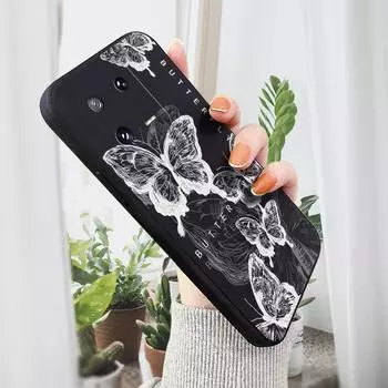 Чехол для телефона с мультяшной бабочкой, квадратный, жидкий силикон, TPU, полное покрытие камеры, противоударный защитный чехол для Xiaomi Redmi iPhone Redmi 10 чёрный