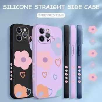 Чехол для телефона с мультяшным красочным узором, квадратный, жидкий, силикон, TPU, полное покрытие камеры, противоударный защитный чехол для Xiaomi Redmi iPhone iPhone 14 Pro чёрный