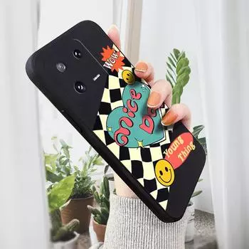 Чехол для телефона с мультяшным красочным узором, квадратный, жидкий, силикон, TPU, полное покрытие камеры, противоударный защитный чехол для Xiaomi Redmi iPhone Redmi Note 11 Pro темно-синий