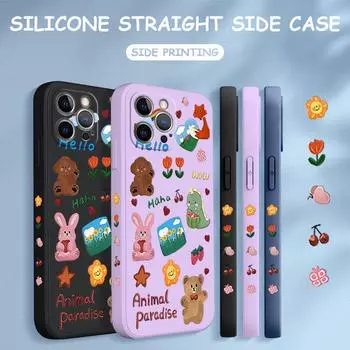 Чехол для телефона с мультяшным красочным узором, квадратный, жидкий, силикон, TPU, полное покрытие камеры, противоударный защитный чехол для Xiaomi Redmi iPhone iPhone 12 темно-зеленого