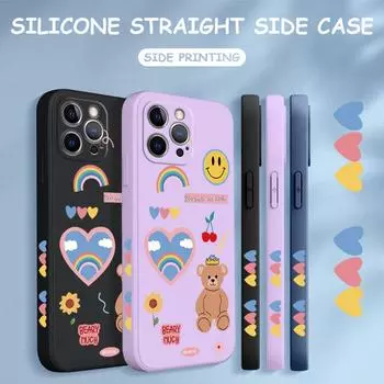 Чехол для телефона с мультяшным красочным узором, квадратный, жидкий, силикон, TPU, полное покрытие камеры, противоударный защитный чехол для Xiaomi Redmi iPhone Xiaomi Poco X3 GT темно-синий